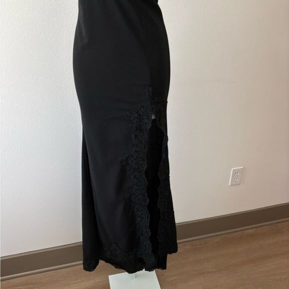 Strapless Gown Medium Lace Slit Flare Old Hollywood Glam Gothic Dark Feminine - Picture 3 of 12